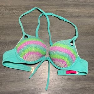 Victorias Secret Padded Sequin BOMBSHELL Bikini Top, Size 34A *ADDS 2 CUPS